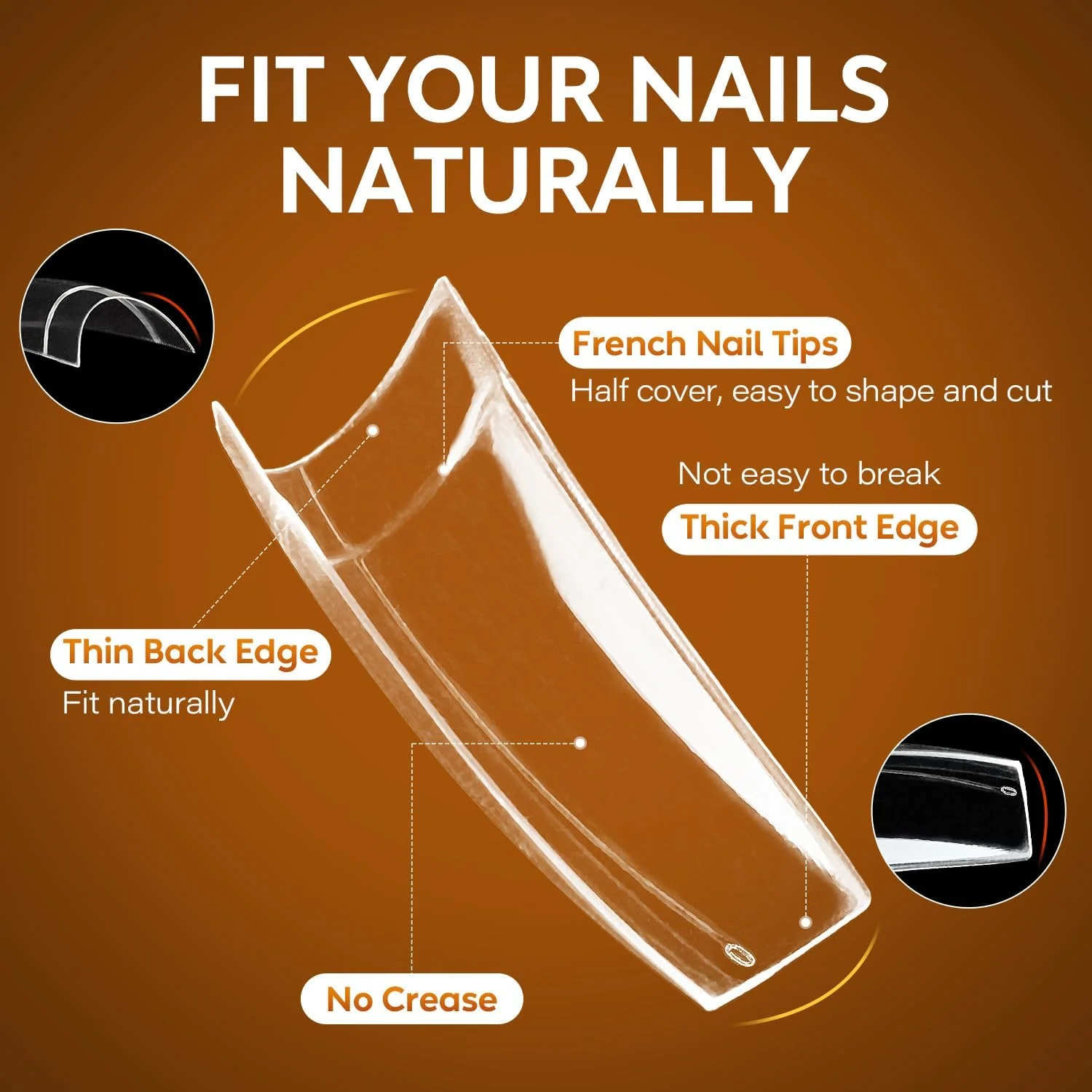 نک ناخن فرانسوی برای کاشت ژل، 500 عدد در 10 سایز مختلف، پوشش نیمه، ناخن مصنوعی، ناخن های چسبی، ناخن های اکرلیک - 015