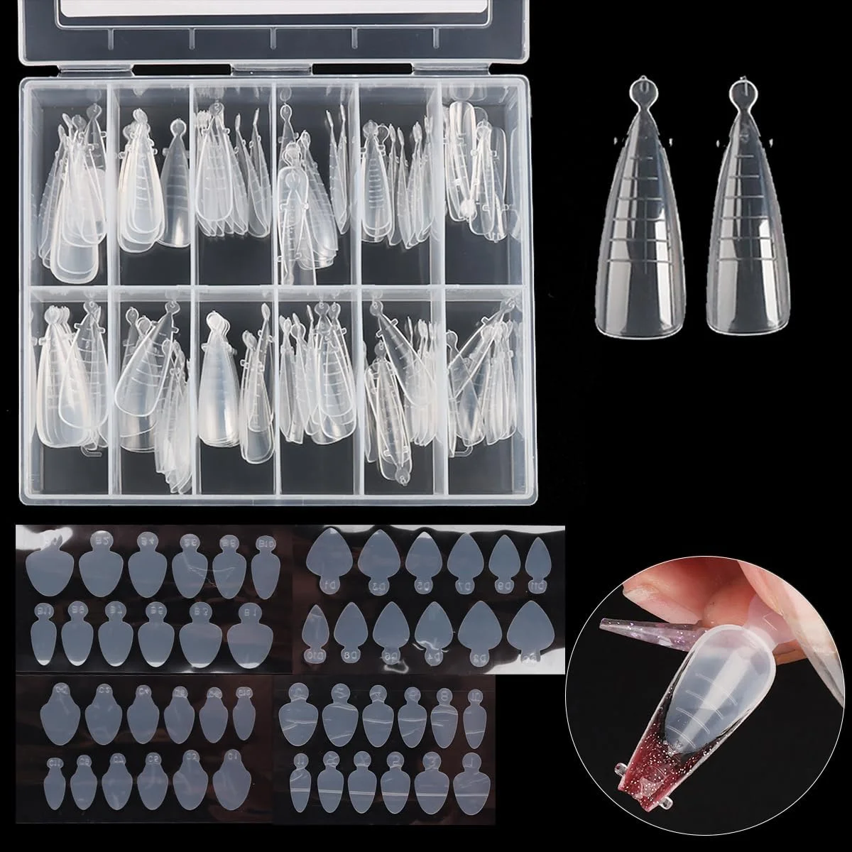 ست ۱۲۰ عددی قالب ناخن دوگانه، تیپ های اکستنشن ناخن پوشش کامل، تیپ ناخن مصنوعی بادامی تابوتی، سیستم ناخن اکریلیک، قالب های دوگانه با استیکرهای فرم فرانسوی سیلیکونی، ابزار ناخن...