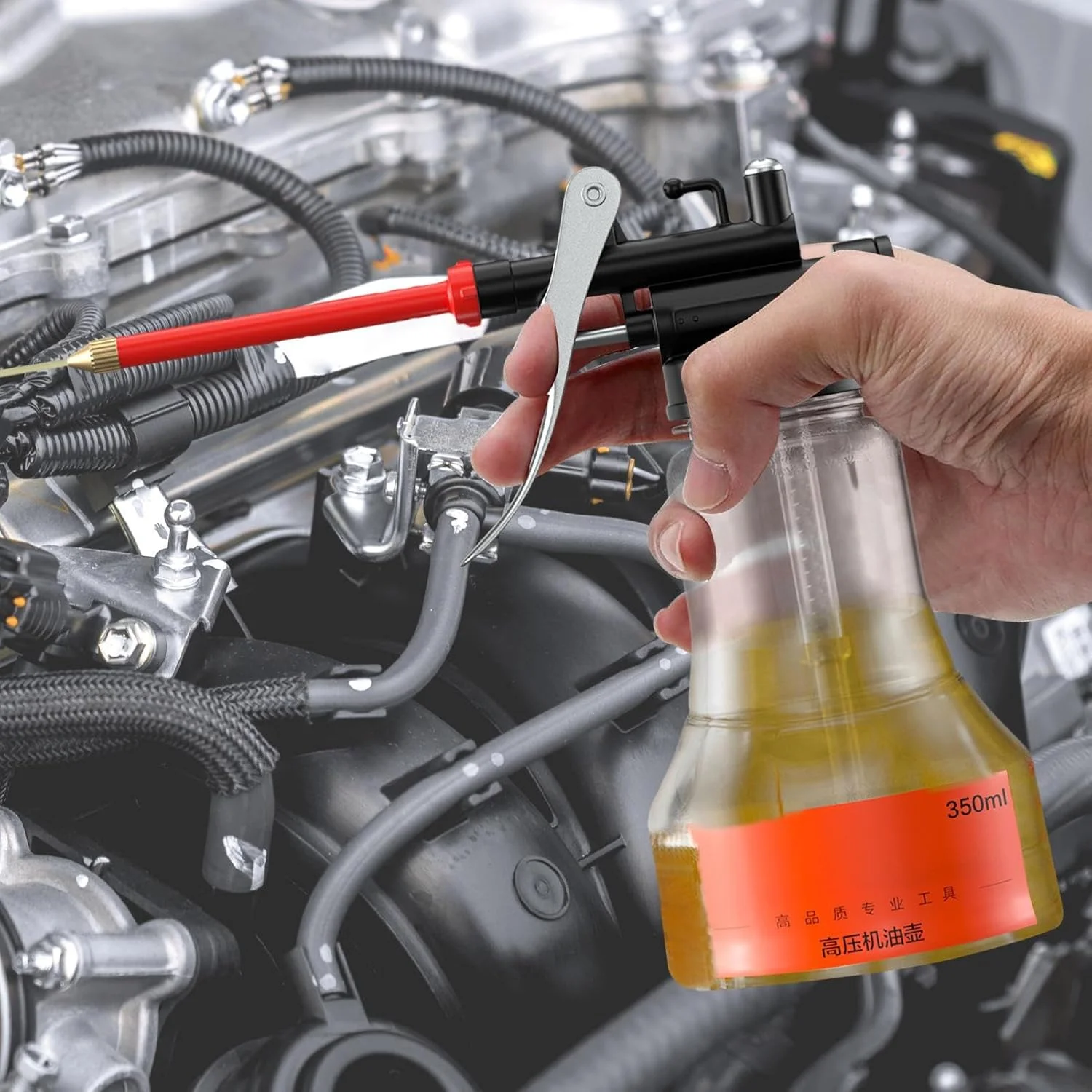 روغن پاش دستی 350 میلی لیتری | پخش کننده روغن روان کننده با نازل مستقیم، لوازم جانبی خودرو برای نگهداری ابزار، ماشین آلات کوچک، تجهیزات صنعتی، دستگاه های الکترونیکی