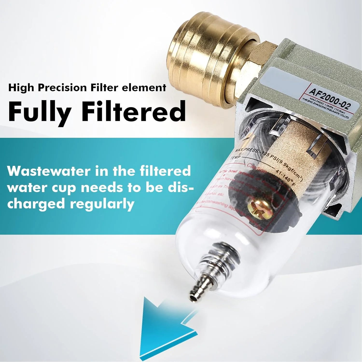 فیلتر هوای فشرده 1/4 اینچ، جداکننده روغن و آب مسی + پلی کربنات با اتصال سریع آلمانی، برای فیلتر کمپرسور آزمایشگاه آموزشی