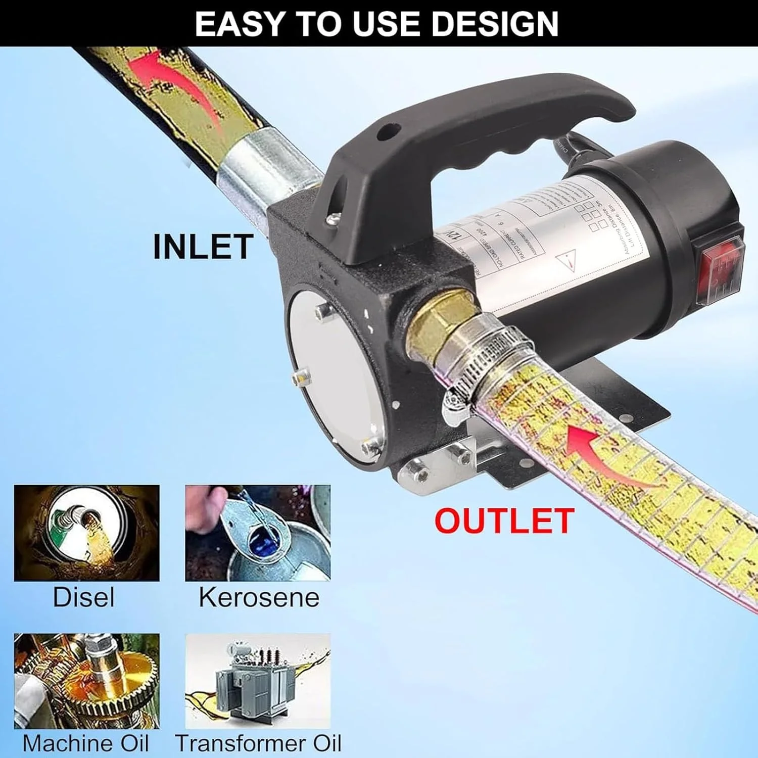 پمپ انتقال سوخت برقی 40 لیتری، پمپ استخراج روغن فولادی آلیاژ چدن مقاوم با فیلتر، تخلیه آسان وسایل نقلیه ساختمانی، کامیون ها، ماشین آلات کشاورزی پمپ انتقال سوخت برقی 40 لیتری، پمپ استخراج روغن فولادی آلیاژ چدن مقاوم با فیلتر، تخلیه آسان وسایل نقلیه ساختمانی، کامیون ها، ماشین آلات کشاورزی
