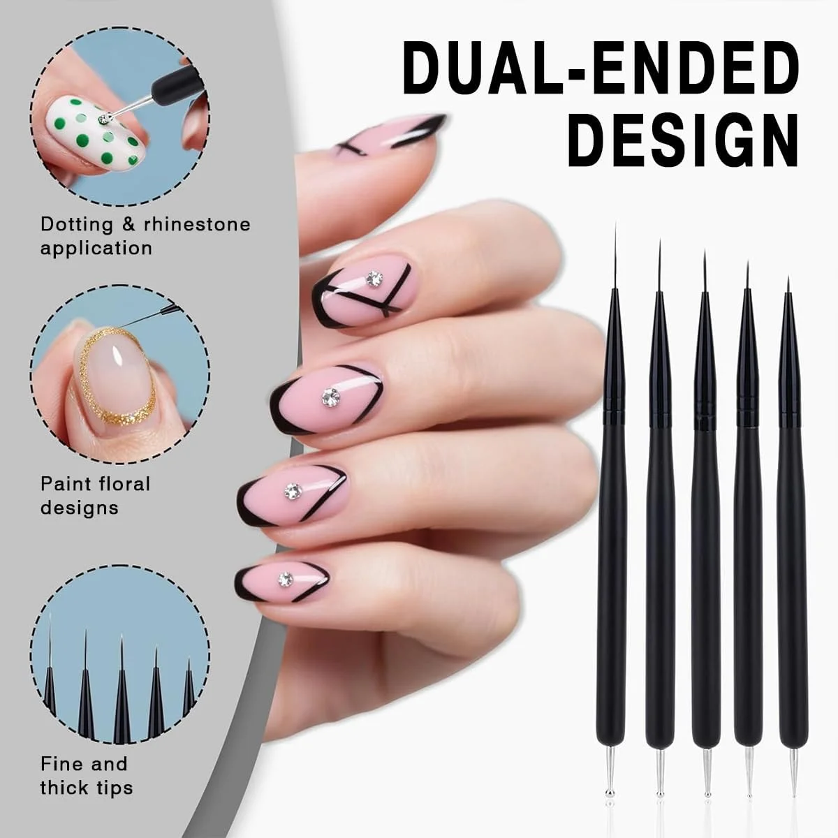 قلم موی طراحی ناخن، قلم موهای ظریف و نازک برای طراحی ناخن با ژل، قلم موی دو طرفه برای طراحی و ابزار نقطه گذاری برای طراحی ناخن، 4/8/12/15/20 میلی متر برای نقاشی، طراحی حرفه ای و DIY قلم موی طراحی ناخن، قلم موهای ظریف و نازک برای طراحی ناخن با ژل، قلم موی دو طرفه برای طراحی و ابزار نقطه گذاری برای طراحی ناخن، 4/8/12/15/20 میلی متر برای نقاشی، طراحی حرفه ای و DIY