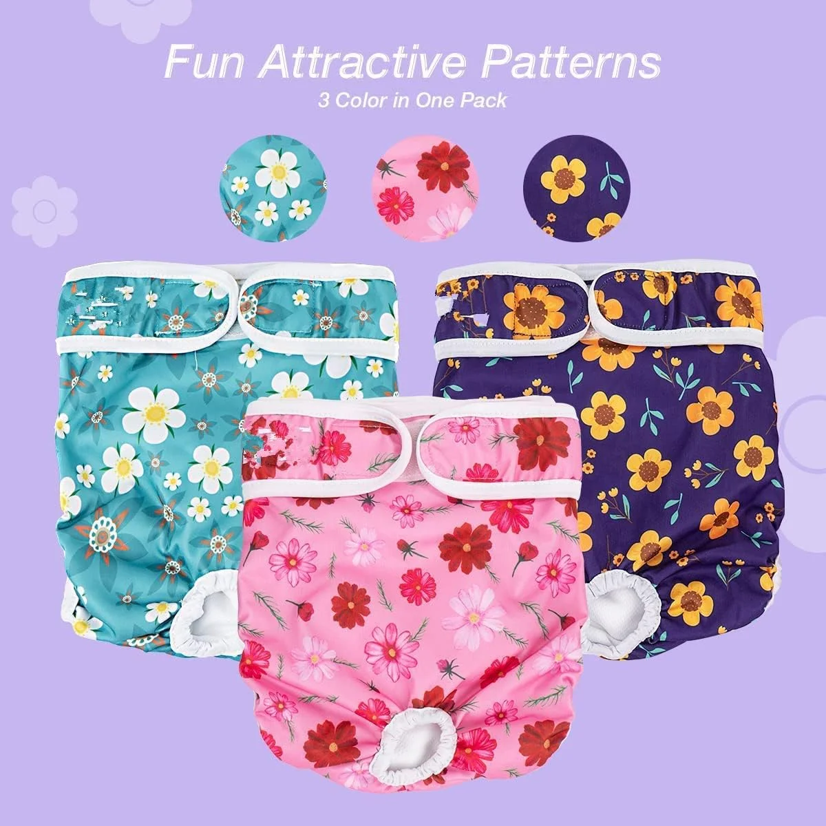 شورت بهداشتی سگ ماده Mumoo Bear - شورت قاعدگی سگ ماده قابل شستشو برای حیوانات خانگی، پوشک حرارتی سگ قابل استفاده مجدد 3 عددی (سه گل، L) شورت بهداشتی سگ ماده Mumoo Bear - شورت قاعدگی سگ ماده قابل شستشو برای حیوانات خانگی، پوشک حرارتی سگ قابل استفاده مجدد 3 عددی (سه گل، L)