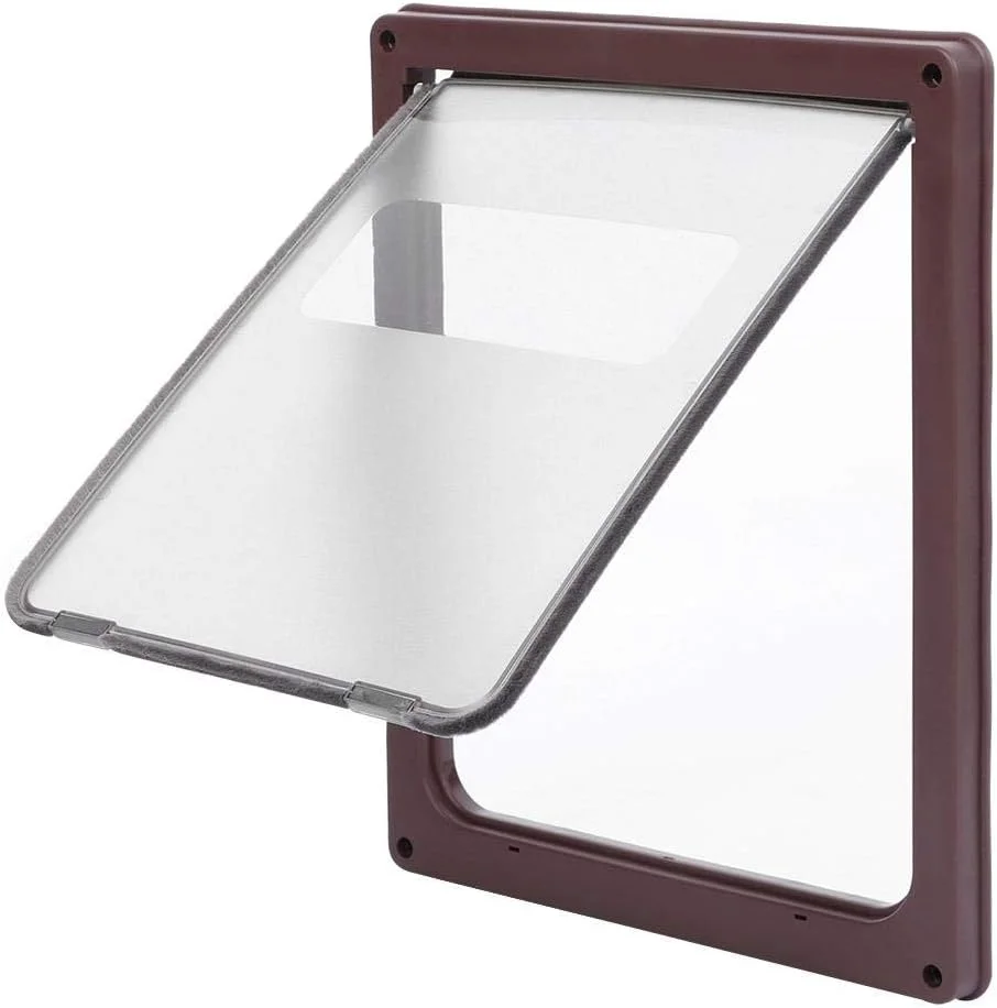 درب ایمن حیوانات خانگی، مناسب سگ و گربه، مقاوم در برابر آب و هوا، دارای چهار حالت چرخش، درب پلاستیکی ایمن با لبه نرم و رنگی برای سگ ها و گربه ها (قهوه ای)