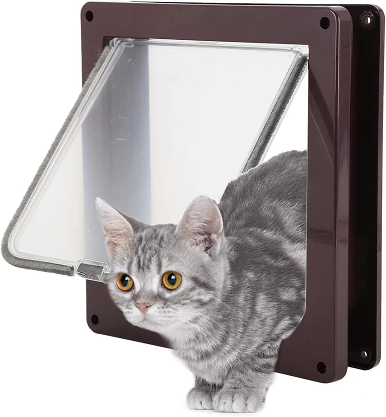 درب گربه با قفل 4 طرفه، درب حیوانات خانگی ضد آب برای درهای داخلی و خارجی، درب گربه مغناطیسی برای گربه ها و سگ های کوچک، مناسب برای پنجره و دیوار، نصب آسان، قهوه ای، M