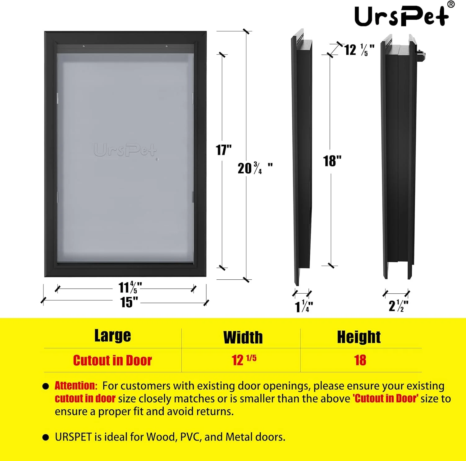 درب حیوانات خانگی URSPET برای درهای بیرونی: درب مقاوم آلومینیومی برای سگ ها، درب سگ برای آب و هوای سخت، درب بزرگ برای سگ های بزرگ تا وزن 450 کیلوگرم، درب عایق دو لایه، قفل دار (L)