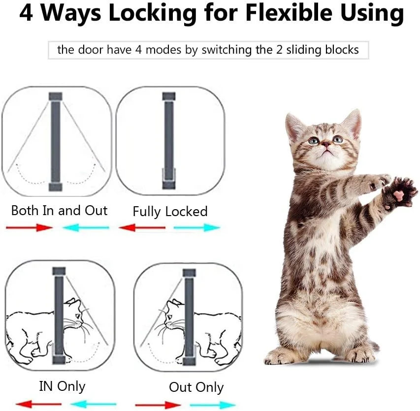 درب گربه ای قاب درب SUNNEEN، ورودی حیوانات خانگی، درب ایمن مغناطیسی، درب دارای 4 حالت قفل، بسته شدن خودکار برای بچه گربه و سگ های کوچک