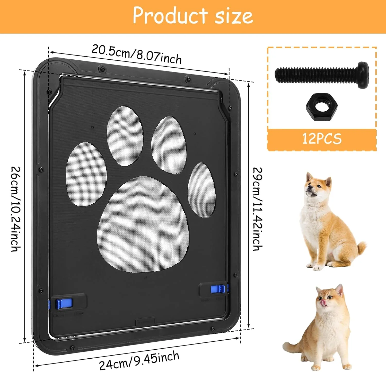 درب توری حیوانات خانگی، 29 x 24 سانتی متر، درب گربه، توری، تنفسی با بست مغناطیسی، درب سگ، درب توری، مقاوم برای گربه ها، سگ های کوچک