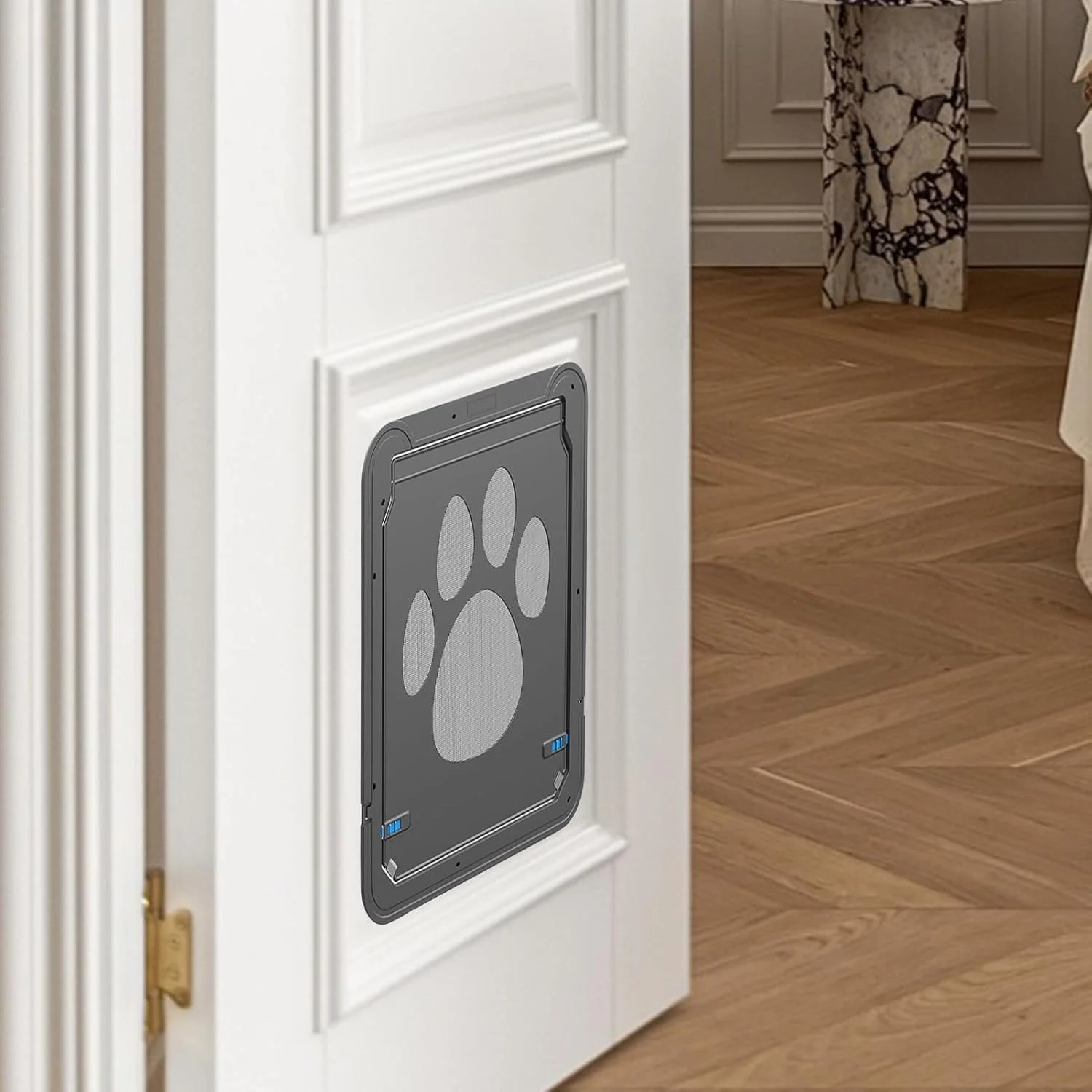 درب توری سگ، درب ورودی خانه سگ قفل شونده خودکار - دریچه جایگزین با قابلیت تنظیم برای عبور حیوانات خانگی در پاسیو، داخل و خارج از خانه
