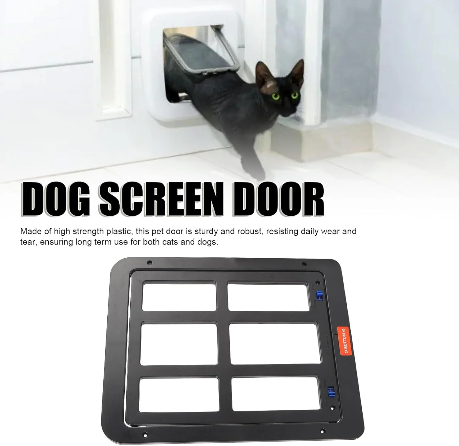 درب توری حیوانات خانگی، سایز بزرگ 31.5x25x1 سانتی متر، مناسب برای سگ و گربه، قابل استفاده در درب های توری، توری پنجره و توری ایوان، دسترسی آسان، تهویه بهتر (مشکی)