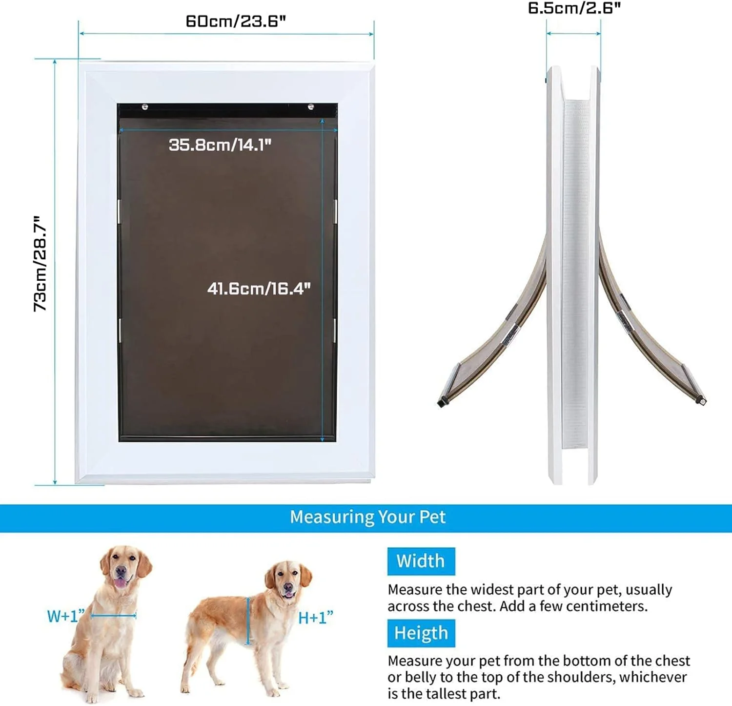 درب آلومینیومی حیوانات خانگی برای دیوار، قاب بادوام و محکم با پنل قفل کشویی، نصب آسان DIY، داخلی یا خارجی، درب دو لبه برای حیوانات خانگی کوچک، متوسط ​​و بزرگ، XL