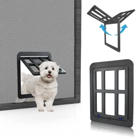 دریچه حیوانات خانگی پتلسو برای توری پنجره، دریچه سگ با آهنربا، دریچه گربه، درب توری، نصب آسان برای گربه ها/سگ ها، مشکی (21 سانتی متر در 24.5 سانتی متر)