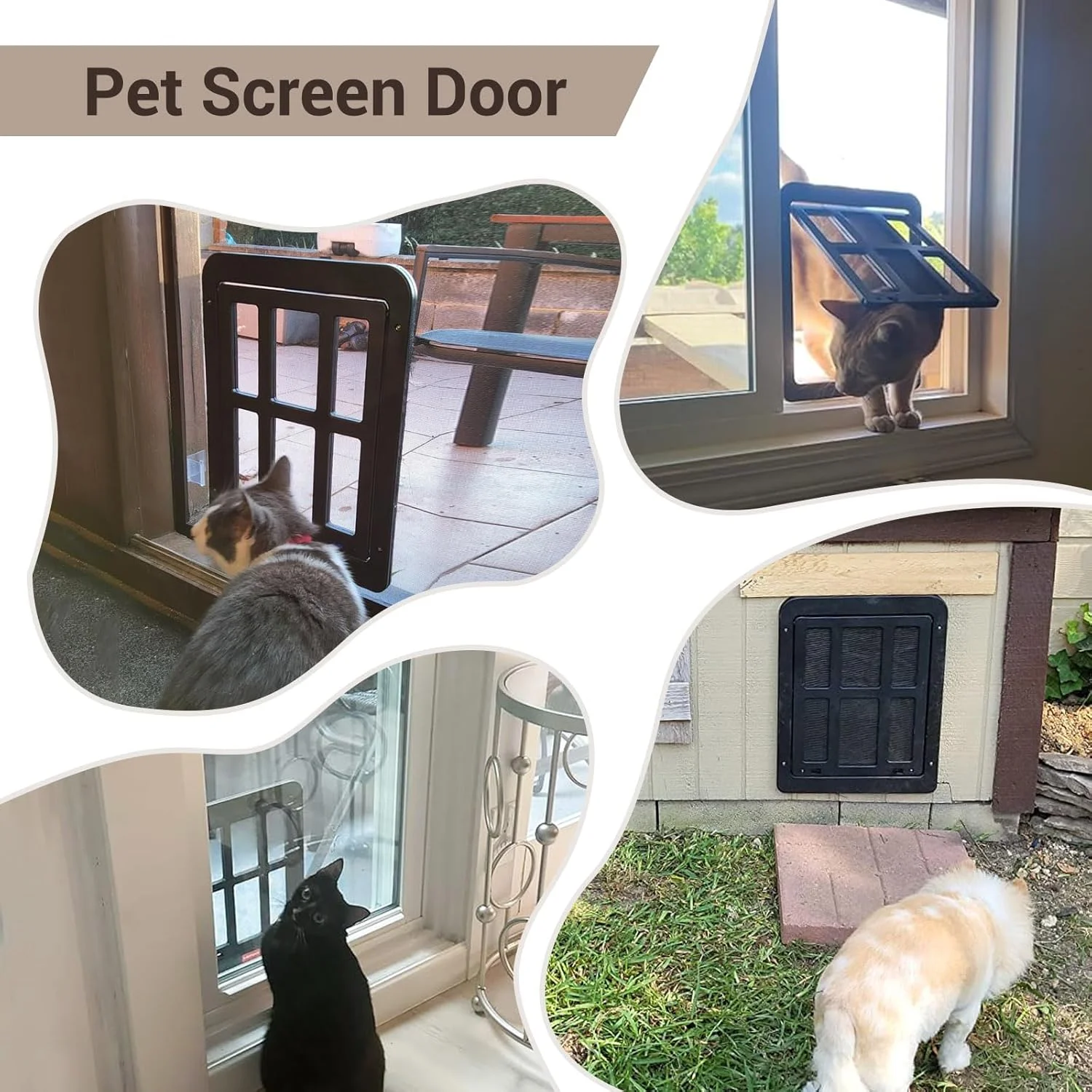 دریچه حیوانات خانگی پتلسو برای توری پنجره، دریچه سگ با آهنربا، دریچه گربه، درب توری، نصب آسان برای گربه ها/سگ ها، مشکی (21 سانتی متر در 24.5 سانتی متر)