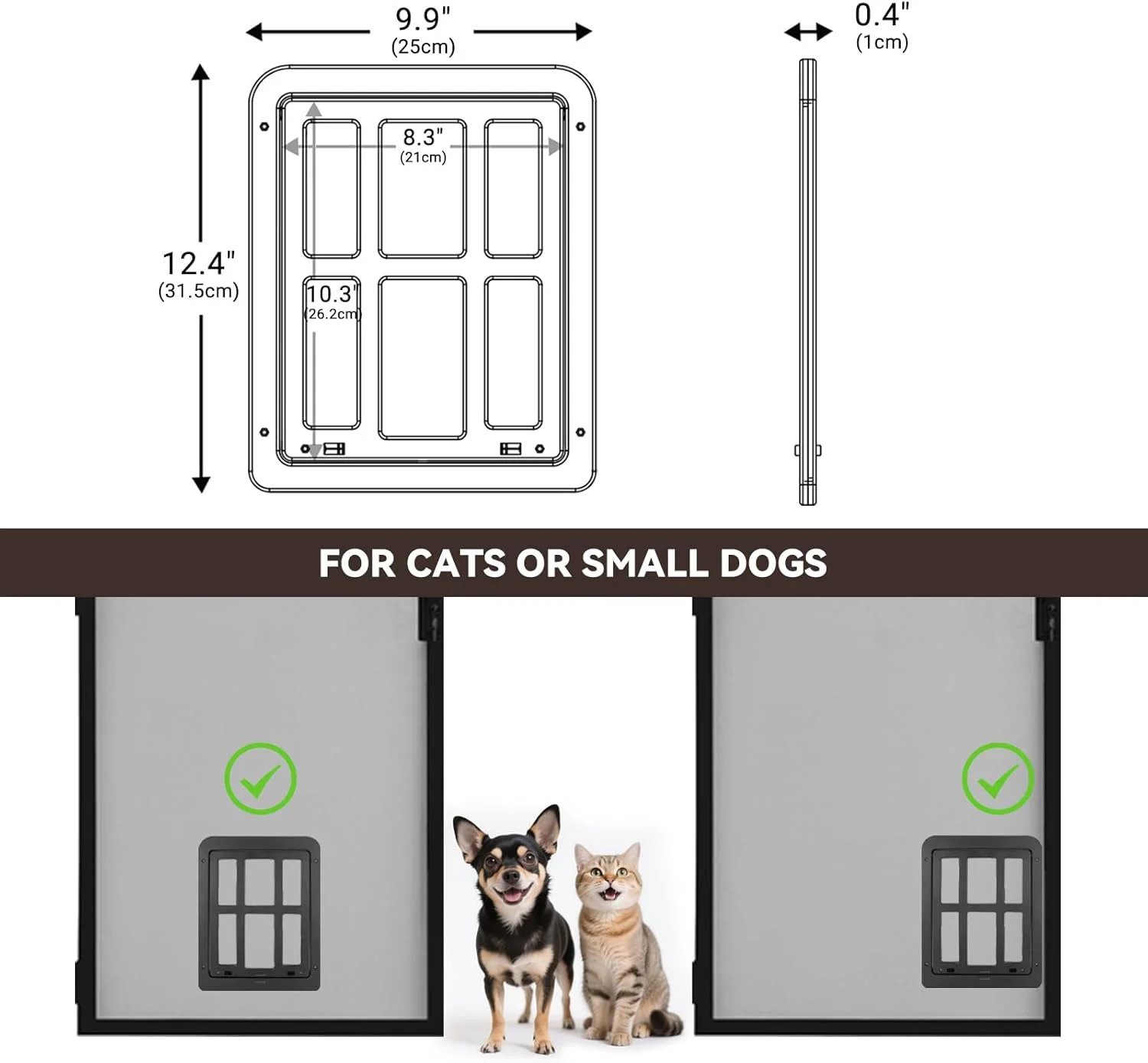 دریچه حیوانات خانگی پتلسو برای توری پنجره، دریچه سگ با آهنربا، دریچه گربه، درب توری، نصب آسان برای گربه ها/سگ ها، مشکی (21 سانتی متر در 24.5 سانتی متر)