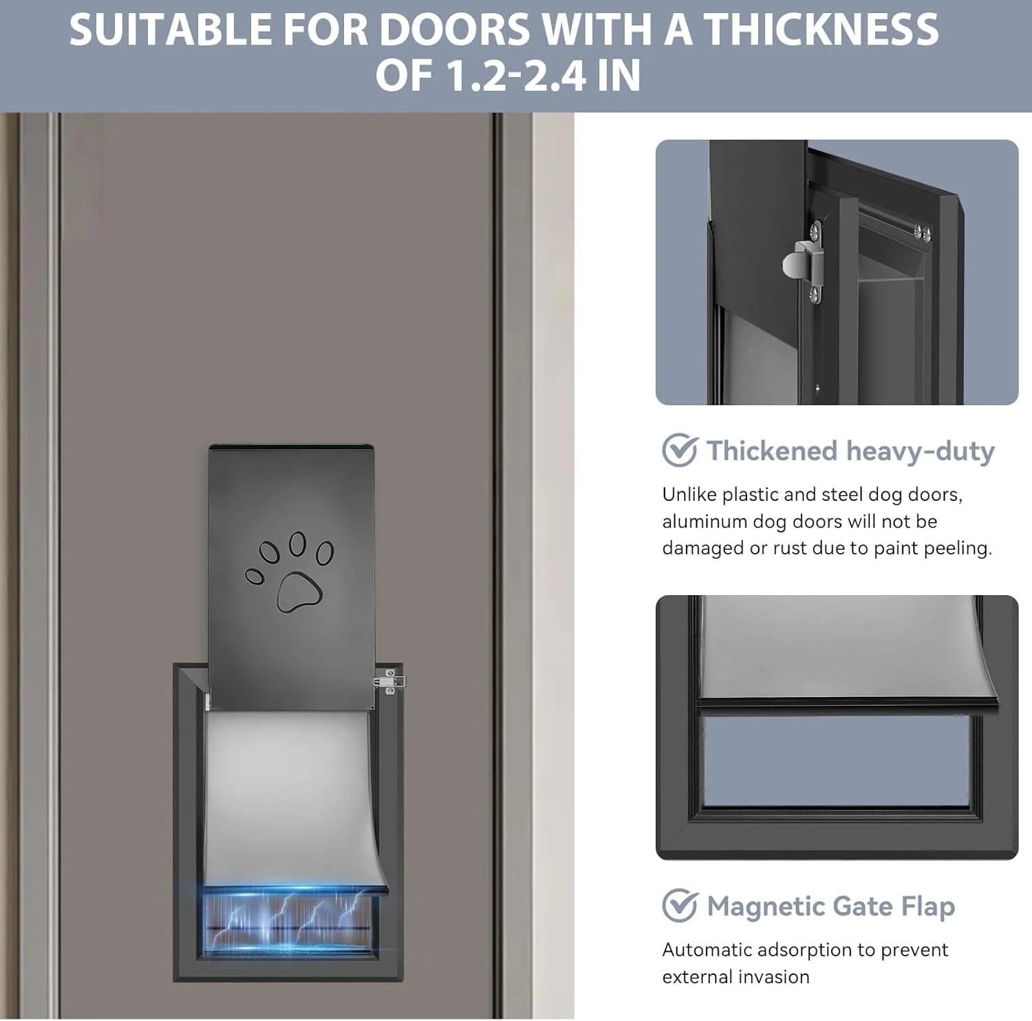 [پت‌اوئیسیز] درب آلومینیومی سنگین سگ با قفل، درب عایق‌دار 3 لبه سگ با دفترچه راهنمای نصب، ضد زنگ (تخریب‌ناپذیر) (مشکی، خیلی بزرگ برای درب)