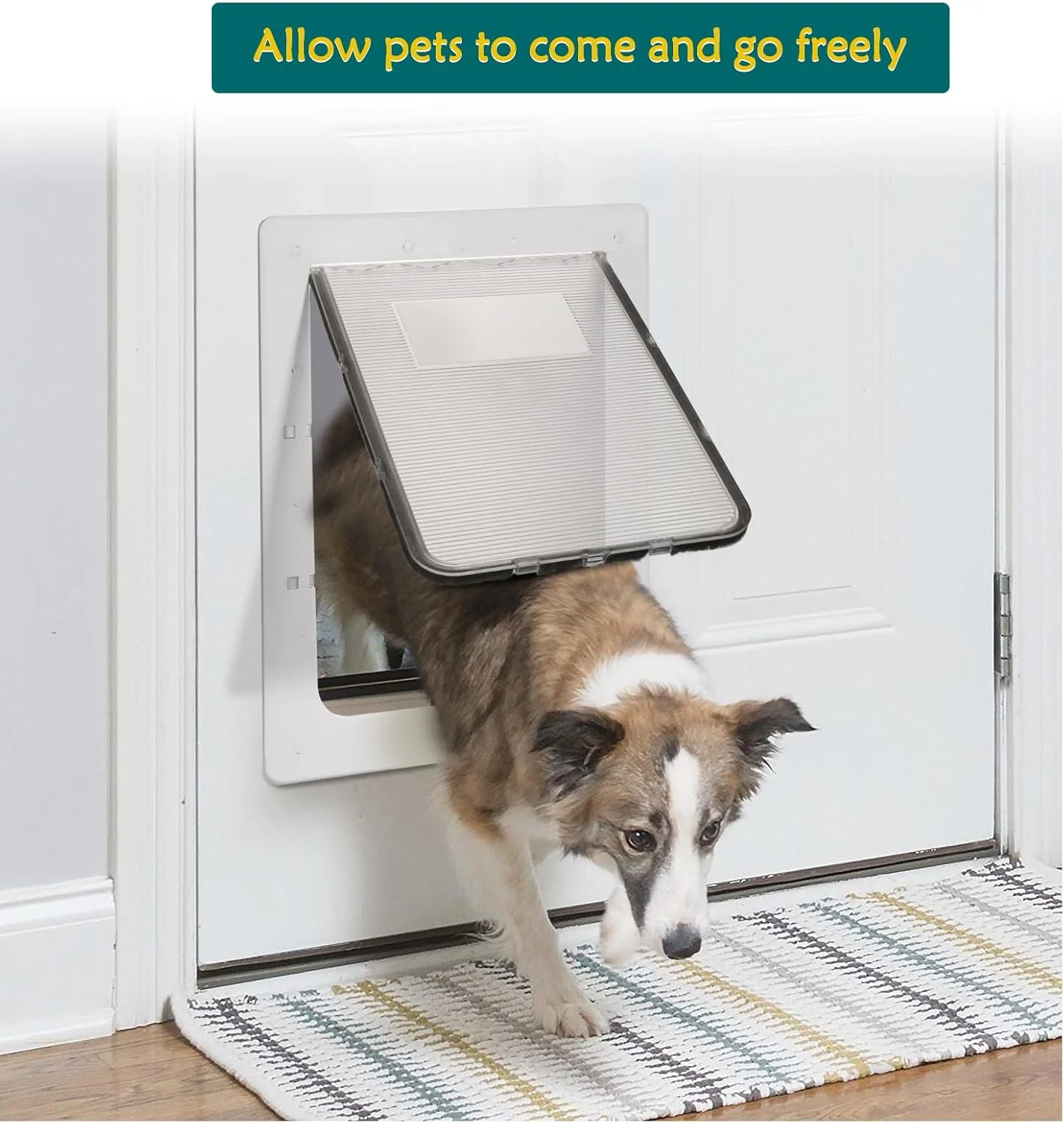 درب بزرگ حیوانات خانگی Ownpets با قاب داخلی پلاستیکی سخت 42.4x29.4 سانتی متر با قفل ایمن پیستونی، قاب بادوام و محکم نصب آسان درب سگ برای سگ های بزرگ، سفید