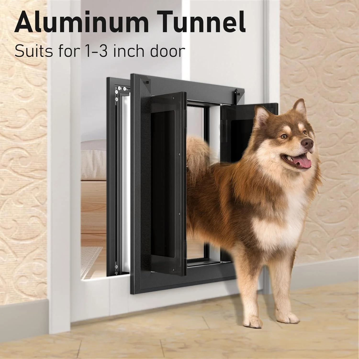درب آلومینیومی بزرگ فرانسوی برای سگ، دارای دو فلپ مغناطیسی قوی، درب بادوام برای سگ های بزرگ و متوسط تا وزن 50 کیلوگرم (مشکی)