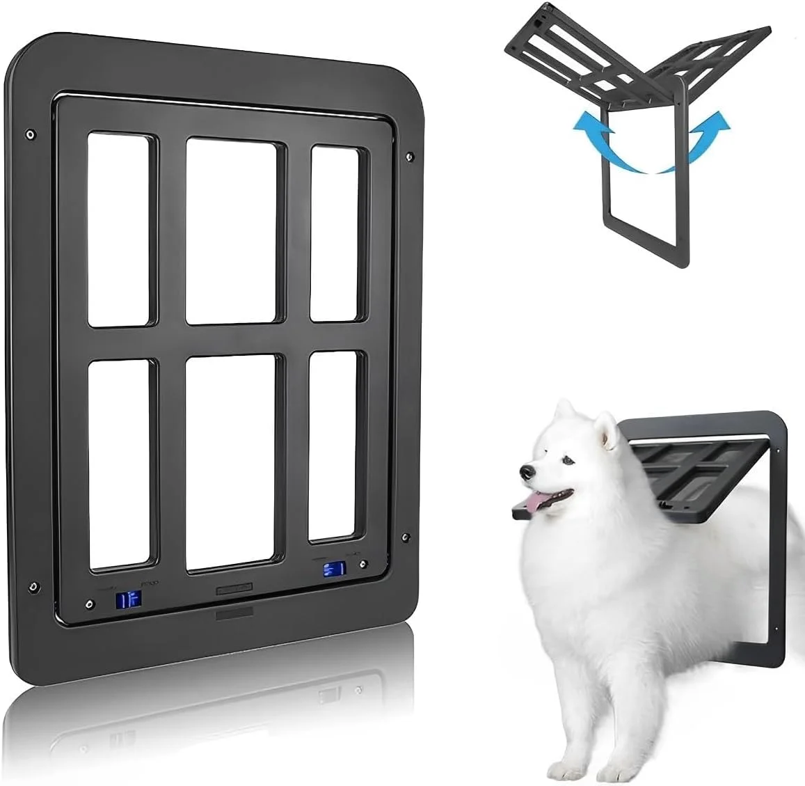 درب توری سگ خانگی با فلپ مغناطیسی چرخشی - درب کشویی ایوان قفل‌شو و محکم برای سگ‌های بزرگ، دارای دسترسی داخلی سگ (مشکی)