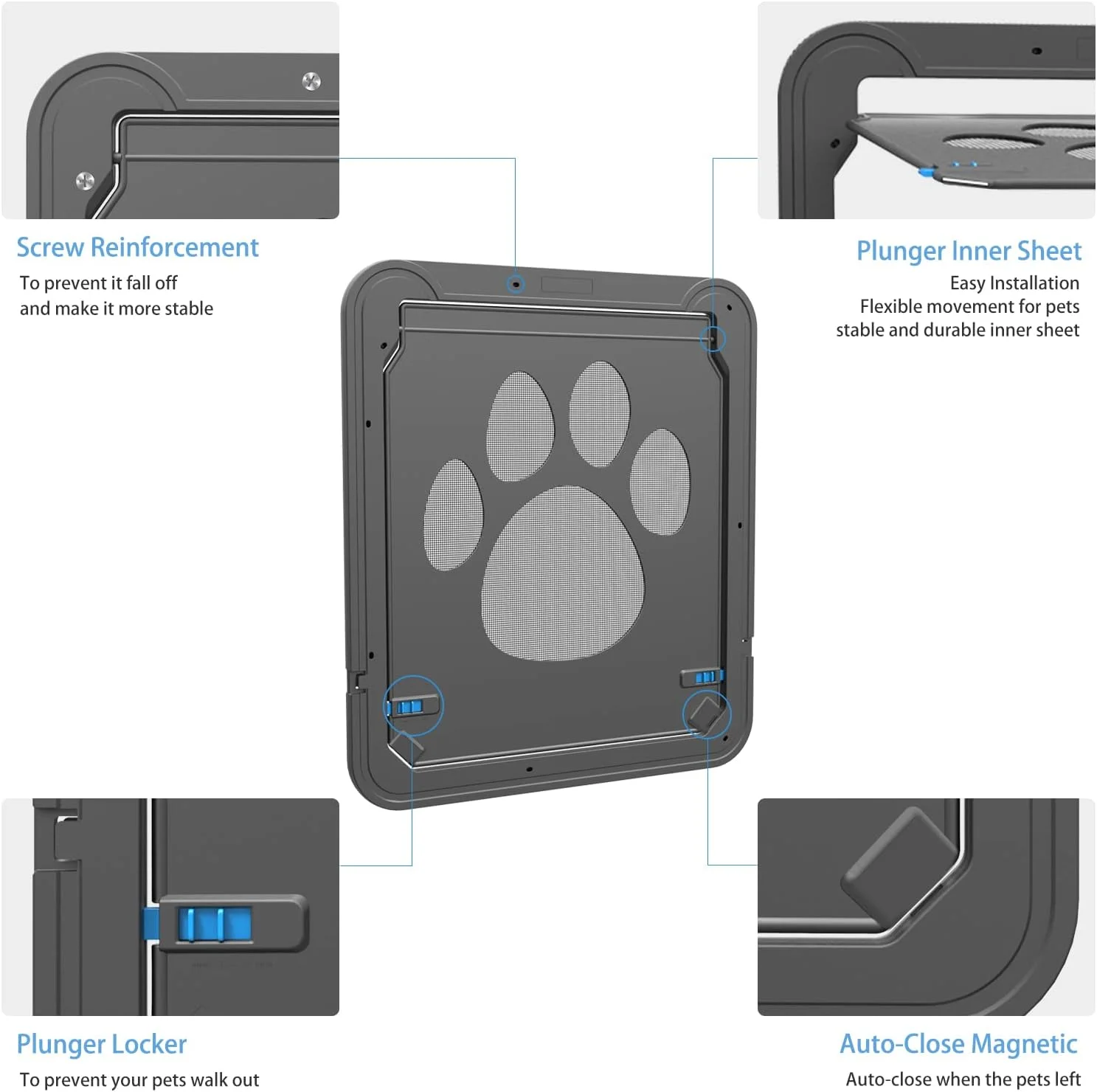 دریچه توری مغناطیسی حیوانات خانگی NAMSAN برای درب توری، درب حیوانات خانگی قفل‌شو برای سگ‌ها