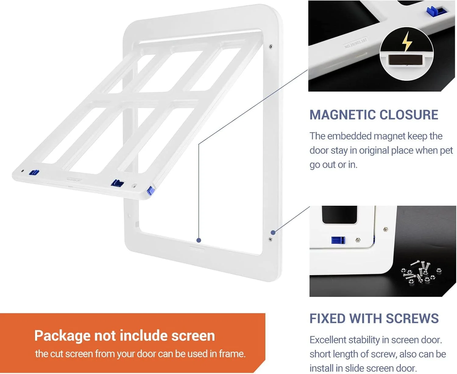 دریچه گربه NAMSAN برای توری پنجره، درب بالکن با دریچه حیوانات خانگی - سفید