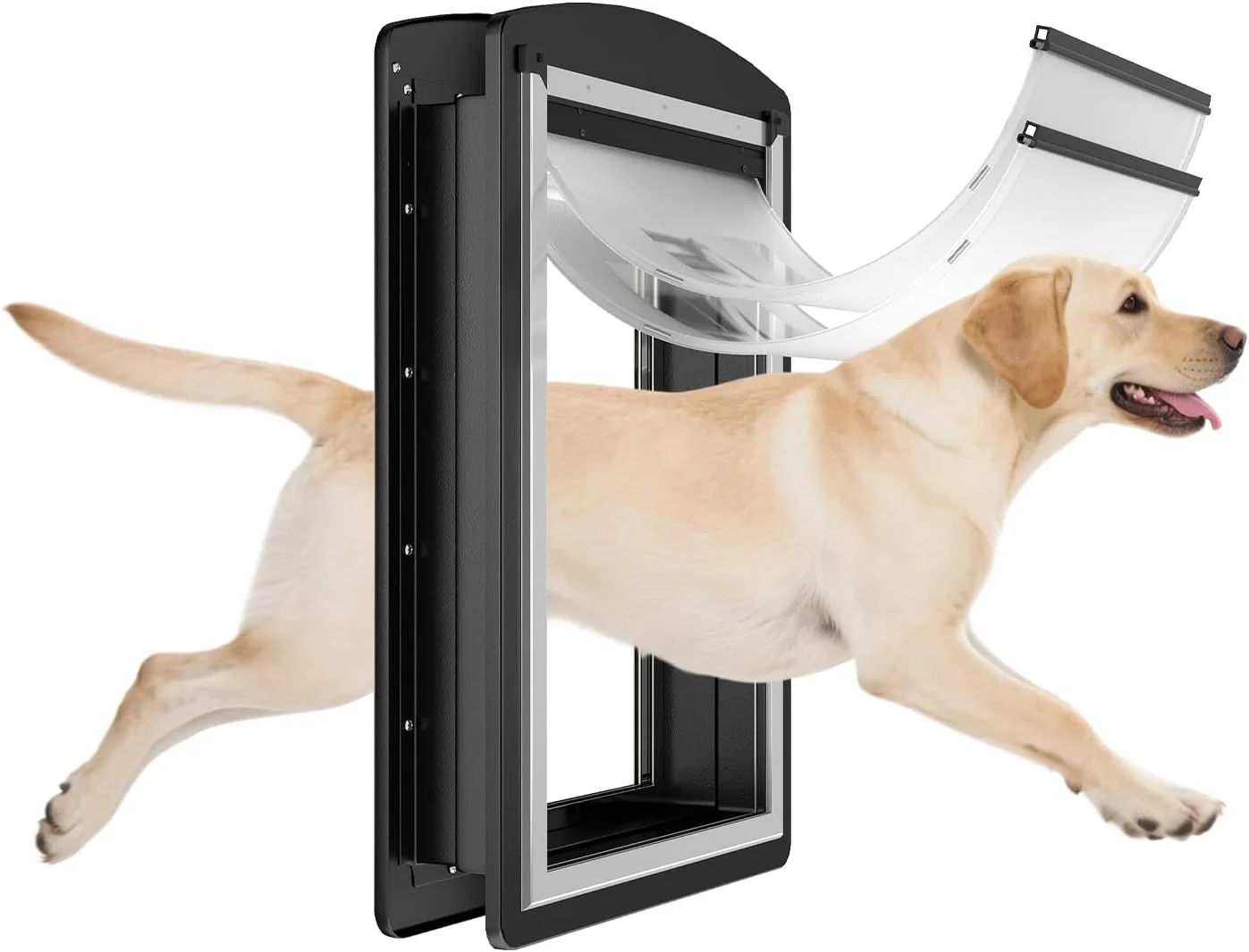 درب بزرگ سگ MAVRICFLEX، قاب تمام استیل ضد زنگ، دو لبه، 2 پنل کشویی، مناسب برای سگ های زیر 50 کیلوگرم، مشکی