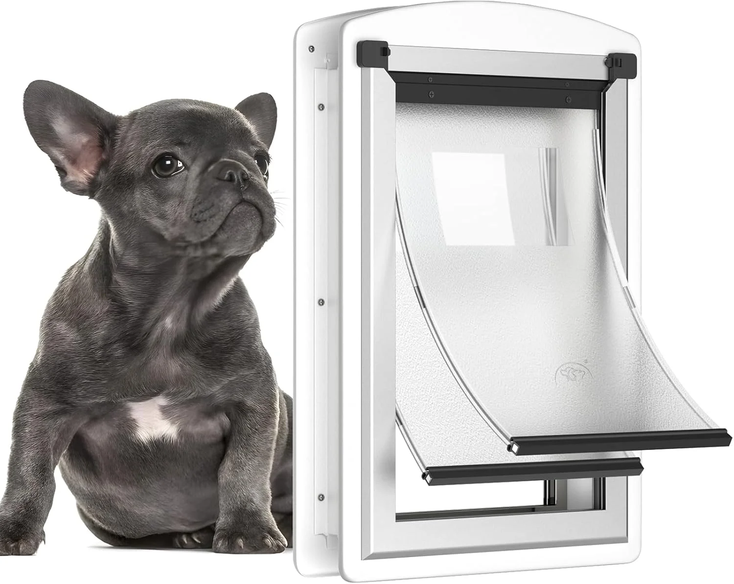 درب حیوانات خانگی مناسب برای درب، درب حیوانات خانگی برای درب های داخلی و خارجی با قاب فولادی و تونل تلسکوپی، درب حیوانات با دو فلپ مغناطیسی و دو پنل قفل کشویی، تا وزن 18 کیلوگرم، سفید.