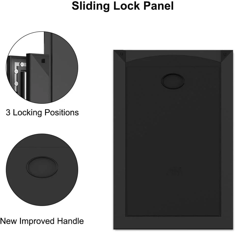درب حیوانات خانگی برای درب با دو پنل قفل کشویی، درب حیوانات خانگی برای درب های بیرونی با فلپ مغناطیسی دوتایی، قاب آلومینیومی و تونل قابل تنظیم (مشکی، متوسط)