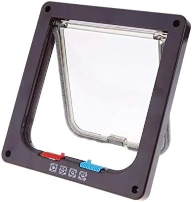 درب حیوانات خانگی با قفل 4 حالته برای سگ، گربه، بچه گربه، قابل نصب روی دیوار، درب حیوانات کوچک، سایز: S (قهوه ای) (رنگ: قهوه ای)