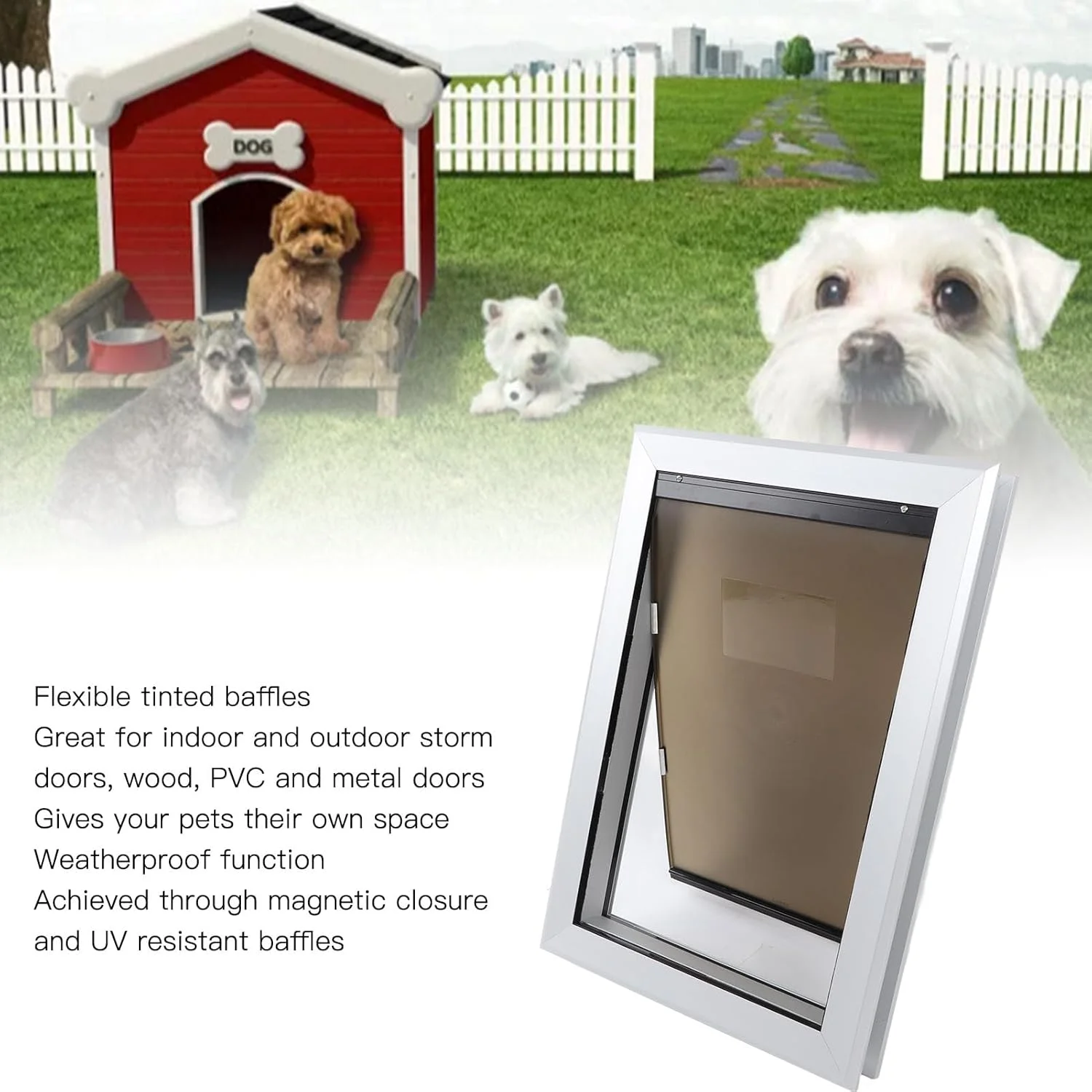 درب حیوانات خانگی LJCM، دریچه سگ با قفل، بادوام، انعطاف پذیر برای گربه ها، برای درهای داخلی و خارجی (516x363.5x65mm)