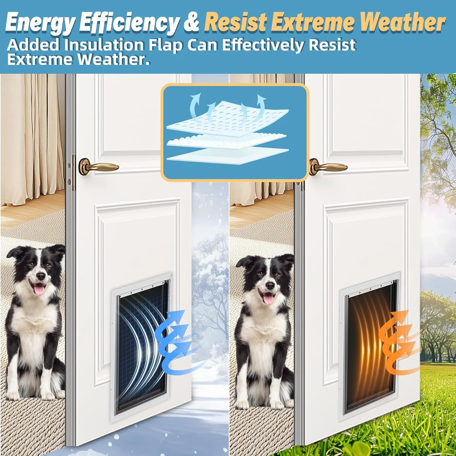 درب جایگزین سه‌لایه بزرگ سگ همراه با پیچ، لایه‌های جایگزین مناسب برای آب و هوای سخت - سازگار با درب‌های سگ PetSafe Freedom، لایه‌های جایگزین PAC11-11039، 10 1/8" X 16 7/8"