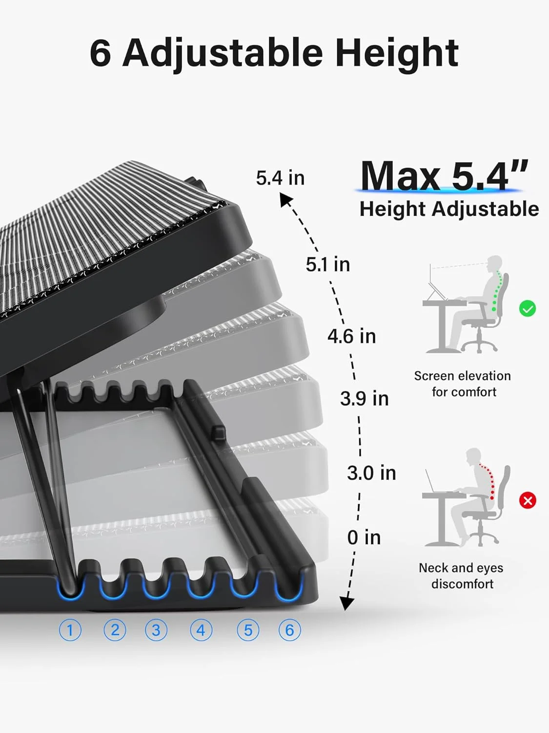 پایه خنک کننده لپ تاپ Kootek، خنک کننده لپ تاپ با 5 فن بی صدا برای کامپیوتر، نوت بوک، فن لپ تاپ، پایه خنک کننده لپ تاپ با قابلیت تنظیم ارتفاع، لوازم جانبی لپ تاپ، آبی