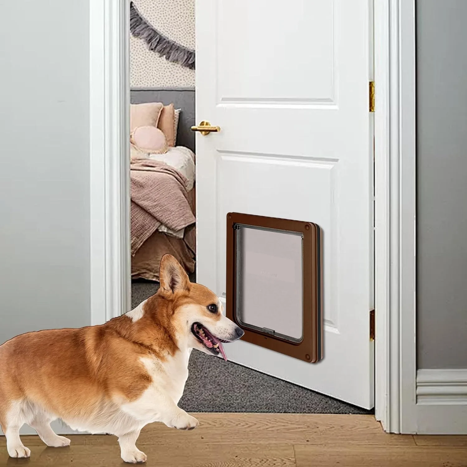 درب حیوانات خانگی | درب گربه و سگ داخلی با دریچه | صفحه محافظ کودک برای بچه گربه، توله سگ، فضای داخلی و خارجی خانه، آپارتمان، اتاق نشیمن، اتاق خواب، پنجره، بالکن