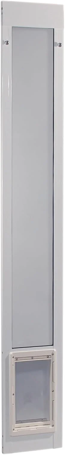 درب مخصوص حیوانات خانگی آلومینیومی Ideal Pet Products، ارتفاع قابل تنظیم 77-5/8 اینچ تا 80-3/8 اینچ، اندازه دریچه 7 اینچ در 11-1/4 اینچ، سفید