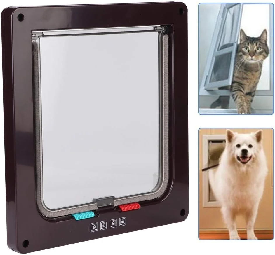 درب توری حیوانات خانگی HXCQHW از جنس ABS اکریلیک، دریچه ضد آب سگ و گربه، درب قفل‌شو حیوانات خانگی، اندازه داخلی 9 * 8 اینچ برای سگ و گربه کوچک و متوسط (قهوه ای)