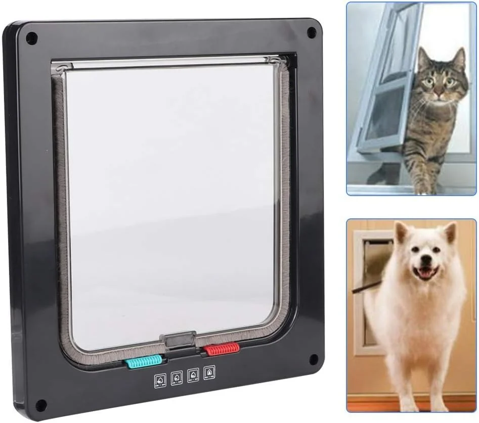 درب توری حیوانات خانگی HXCQHW، درب قفل‌شدنی ضدآب ABS اکریلیک برای سگ و گربه، اندازه داخلی 23 در 20 سانتی‌متر برای سگ و گربه کوچک و متوسط (مشکی)