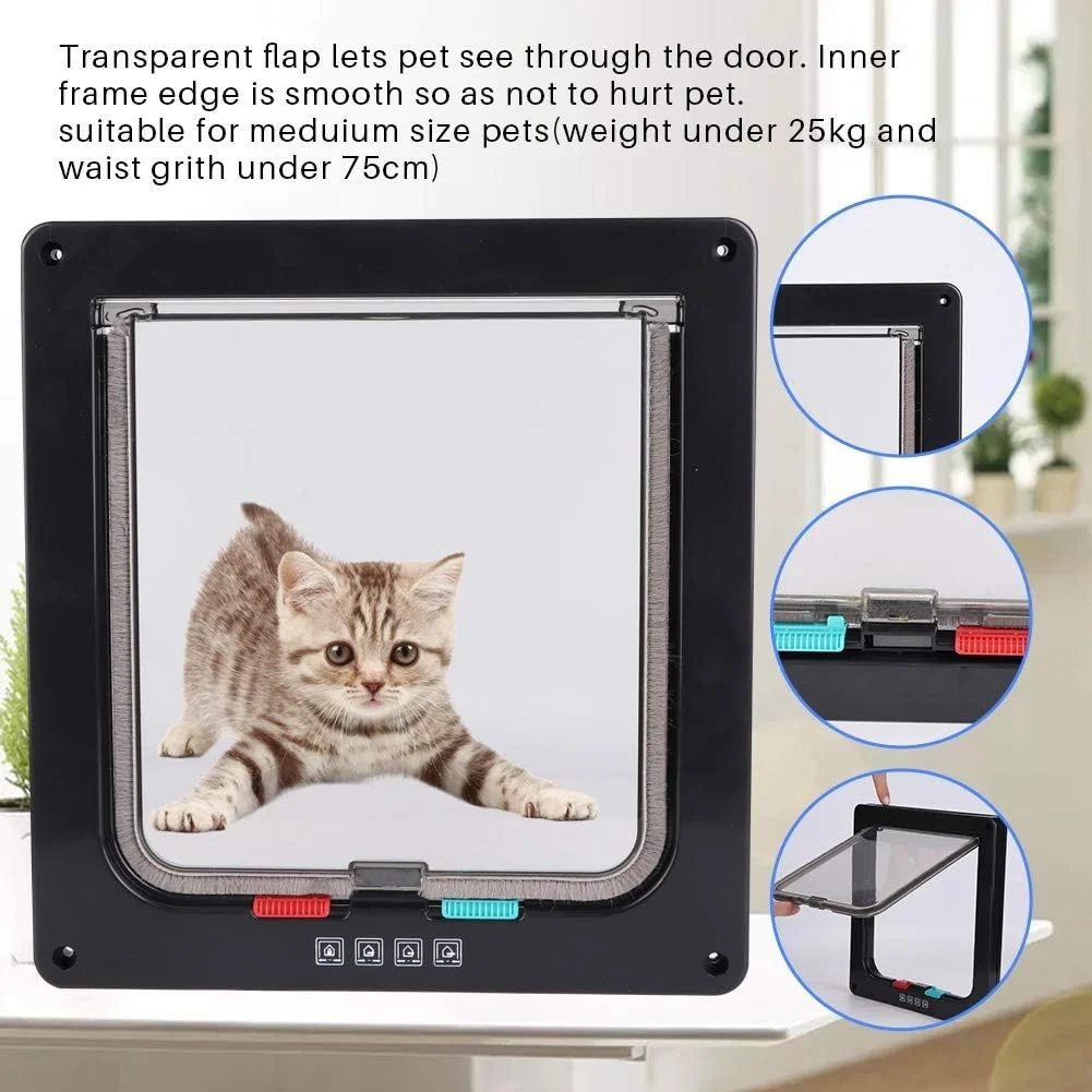 درب توری حیوانات خانگی HXCQHW، درب قفل‌شدنی ضدآب ABS اکریلیک برای سگ و گربه، اندازه داخلی 23 در 20 سانتی‌متر برای سگ و گربه کوچک و متوسط (مشکی)