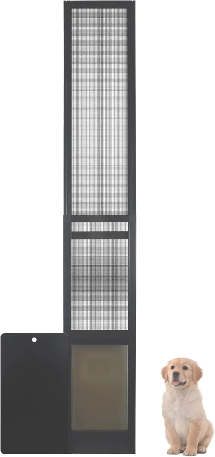 درب حیوانات خانگی HANIML برای درب های شیشه ای کشویی، مناسب برای سگ ها و گربه های متوسط، دارای پنل قفل شونده و بست مغناطیسی، نصب آسان، ایده آل برای سگ های بزرگ و گربه ها - مشکی