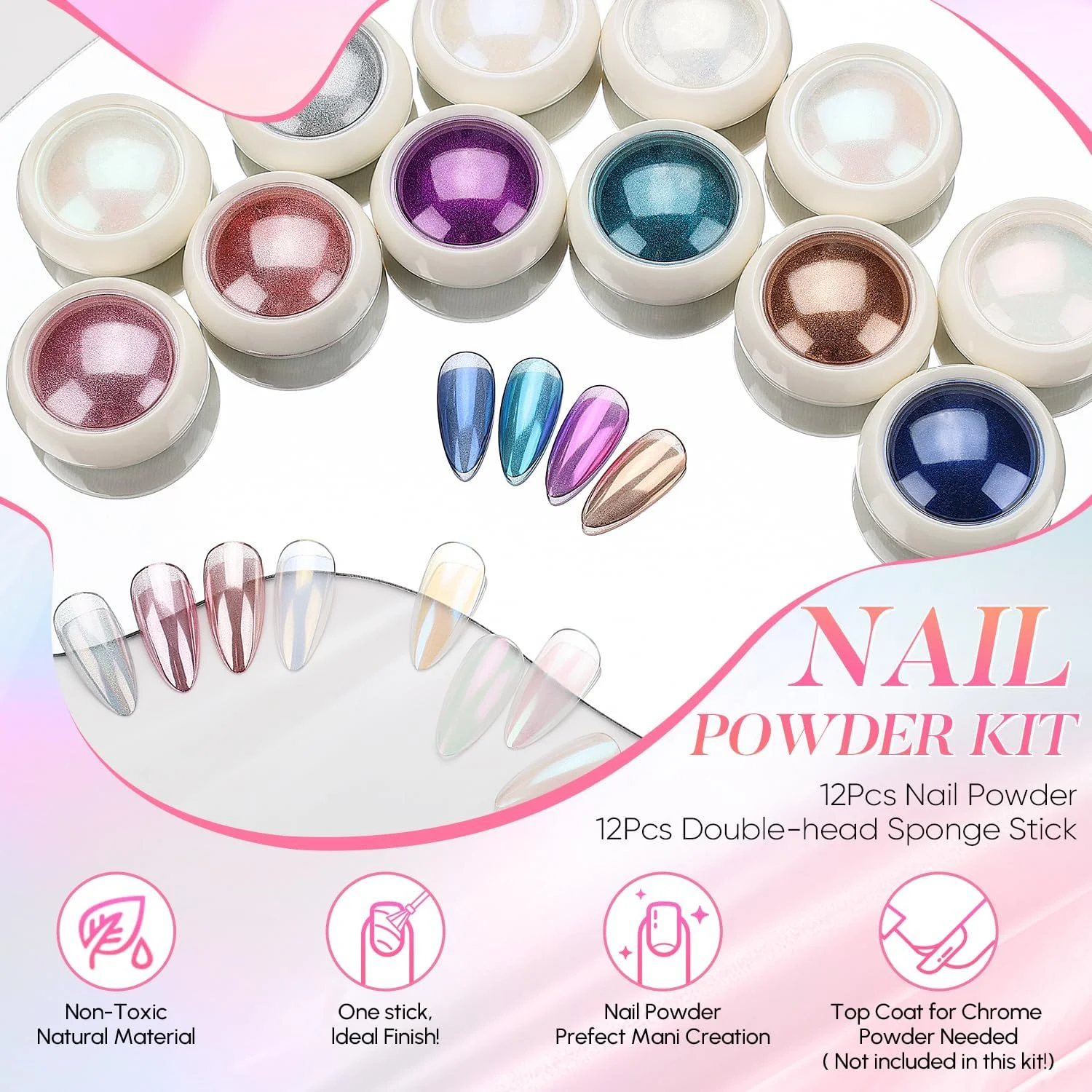 پودر کروم ناخن آیمیلی طلایی و مرواریدی 12 رنگ با جلوه آینهای و مرواریدی، پودر اکلیل ناخن، ست پودر اکلیل صدفی رنگین کمانی - 1 پودر کروم ناخن آیمیلی طلایی و مرواریدی 12 رنگ با جلوه آینهای و مرواریدی، پودر اکلیل ناخن، ست پودر اکلیل صدفی رنگین کمانی - 1