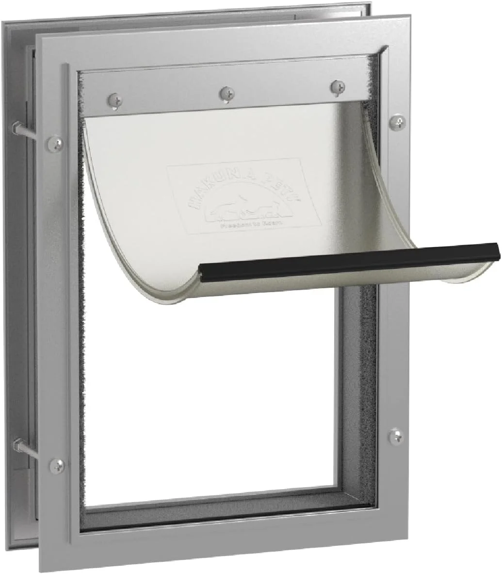 درب حیوانات خانگی آلومینیومی لوکس هاکونا پتس، مناسب گربه و سگ، برای توری، در و دیوار تا ضخامت 70 میلی متر، سایز متوسط، نقره ای