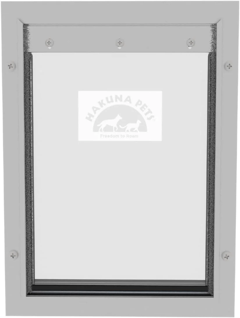 درب حیوانات خانگی آلومینیومی لوکس هاکونا پتس، مناسب گربه و سگ، برای توری، در و دیوار تا ضخامت 70 میلی متر، سایز متوسط، نقره ای
