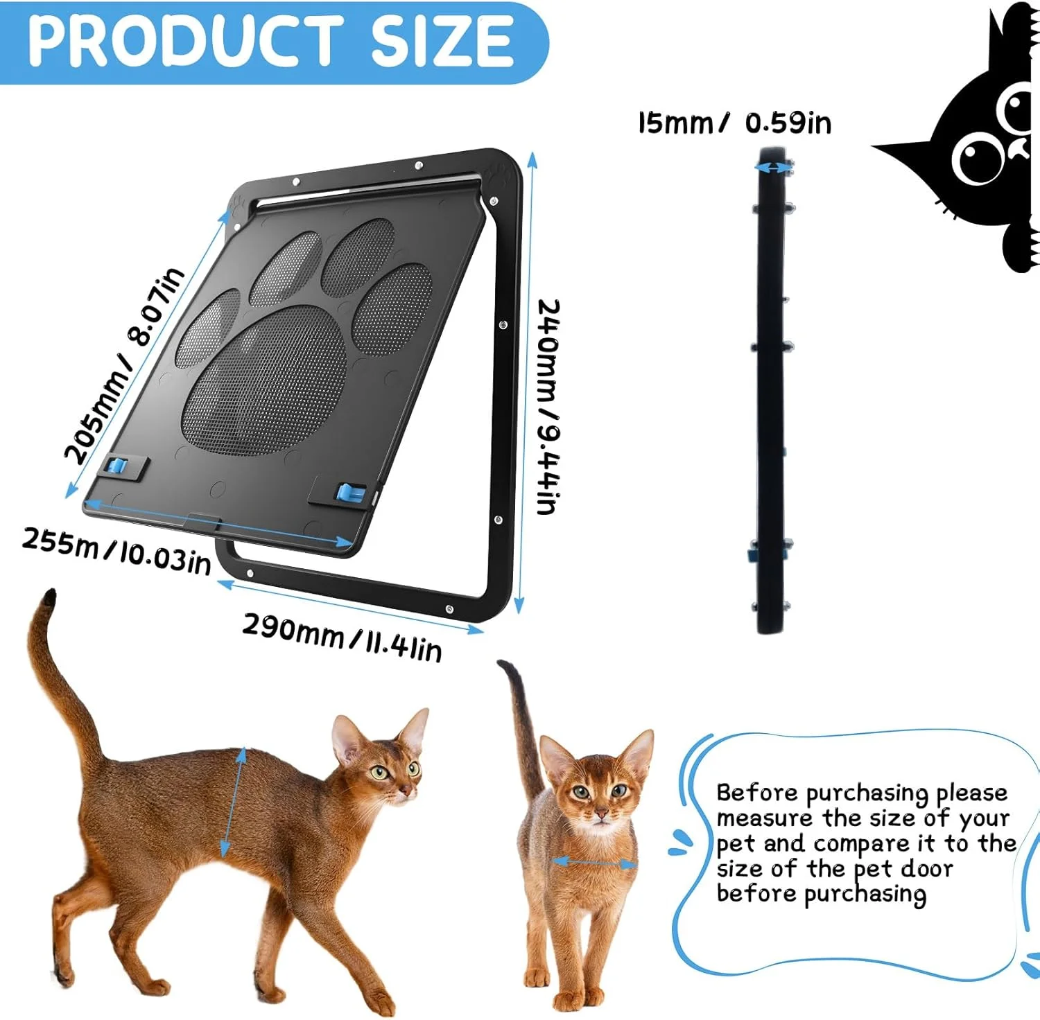 درب گربه ای ABS، درب گربه ای 29x24 سانتی متر برای سگ ها و گربه های کوچک و متوسط، درب گربه، درب سگ همراه با 3 اسباب بازی گربه