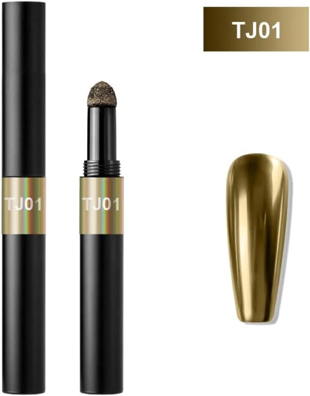 قلم پودر جادویی کوسن هوا AA & A Supplies، پودر طلایی تیتانیوم، پودر آینه ای با سر اسفنجی کوسن، قلم پودر ناخن کروم طلایی تیتانیوم رنگدانه دار برای استفاده آسان TJ01 طلایی