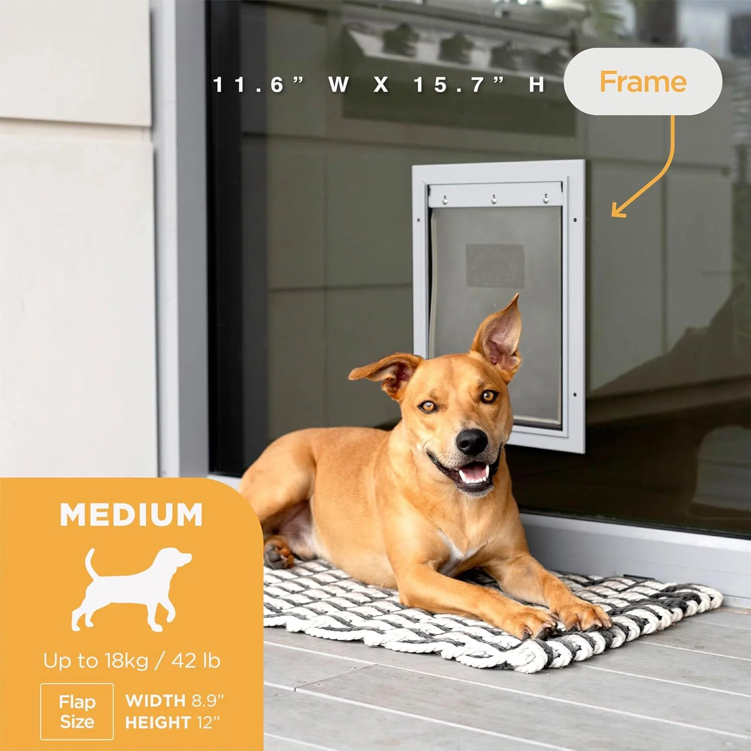 درب حیوانات خانگی آلومینیومی لوکس هاکونا پتس، مناسب گربه و سگ، برای توری، در و دیوار تا ضخامت 70 میلی متر، سایز متوسط، نقره ای