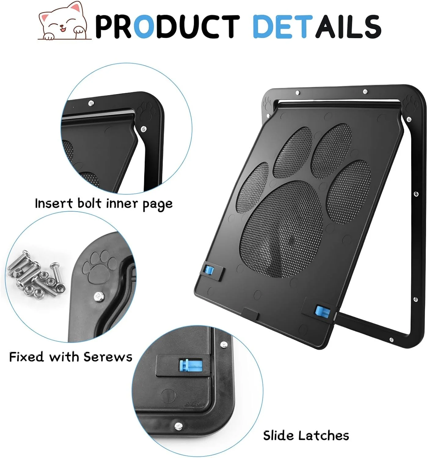 درب گربه ای ABS، درب گربه ای 29x24 سانتی متر برای سگ ها و گربه های کوچک و متوسط، درب گربه، درب سگ همراه با 3 اسباب بازی گربه