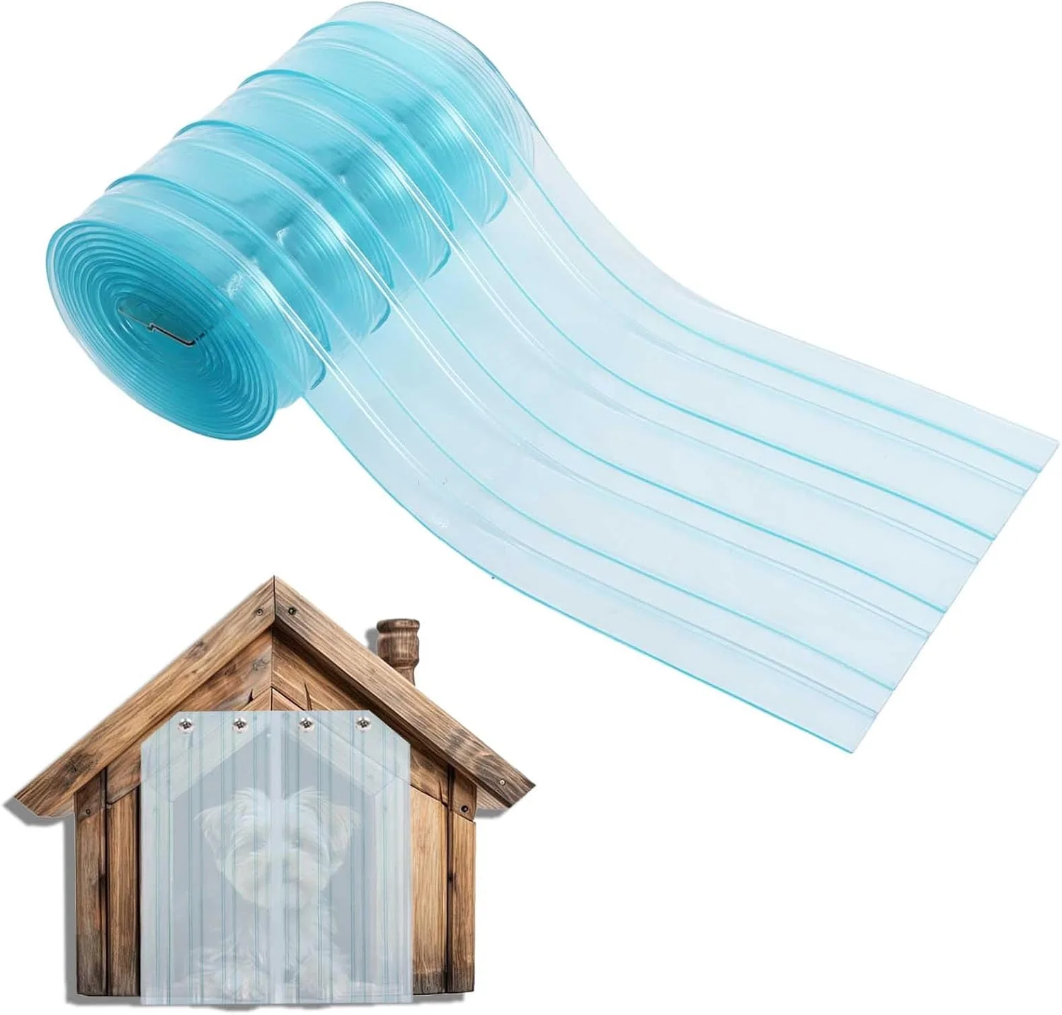 پرده نواری جایگزین درب سگ، نوارهای درب لانه سگ 3.6 متر در 20 سانتی متر (همراه با 2 نوار فلزی)، پرده نواری PVC برای درب خانه سگ DIY، پرده درب خانه سگ شفاف، برش آسان