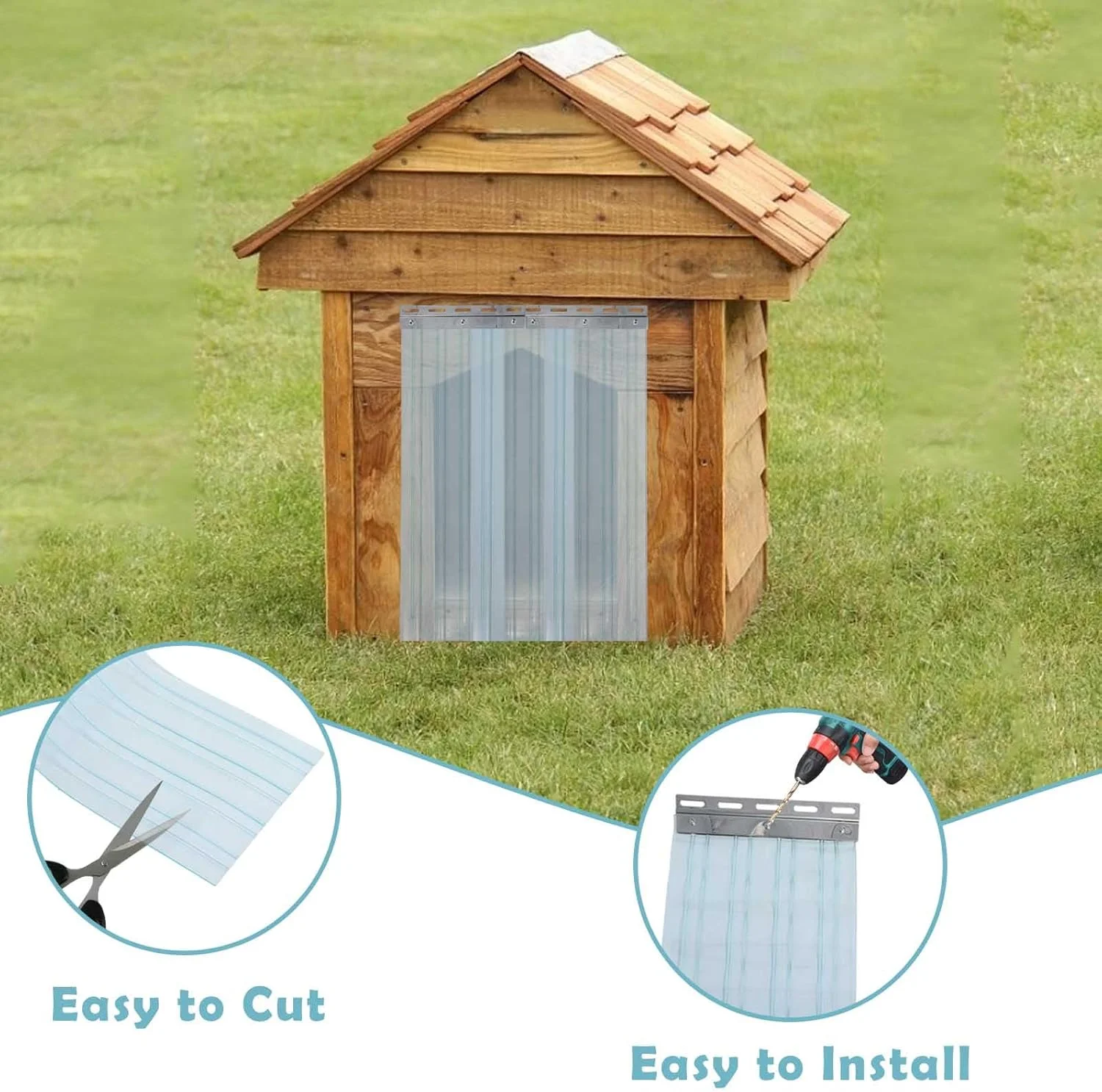 پرده نواری جایگزین درب سگ، نوارهای درب لانه سگ 3.6 متر در 20 سانتی متر (همراه با 2 نوار فلزی)، پرده نواری PVC برای درب خانه سگ DIY، پرده درب خانه سگ شفاف، برش آسان