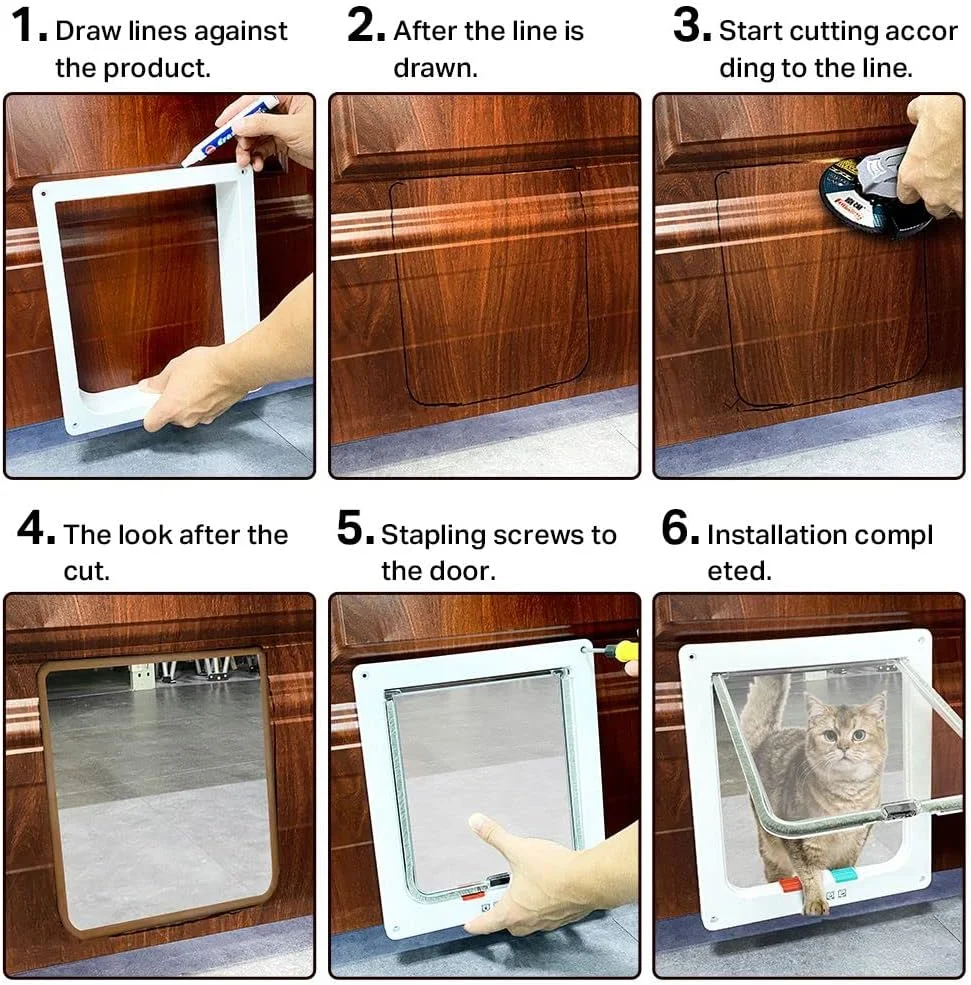 درب گربه و سگ با قفل امنیتی 4 حالته در 4 سایز مختلف، کیت درب ورودی حیوانات خانگی