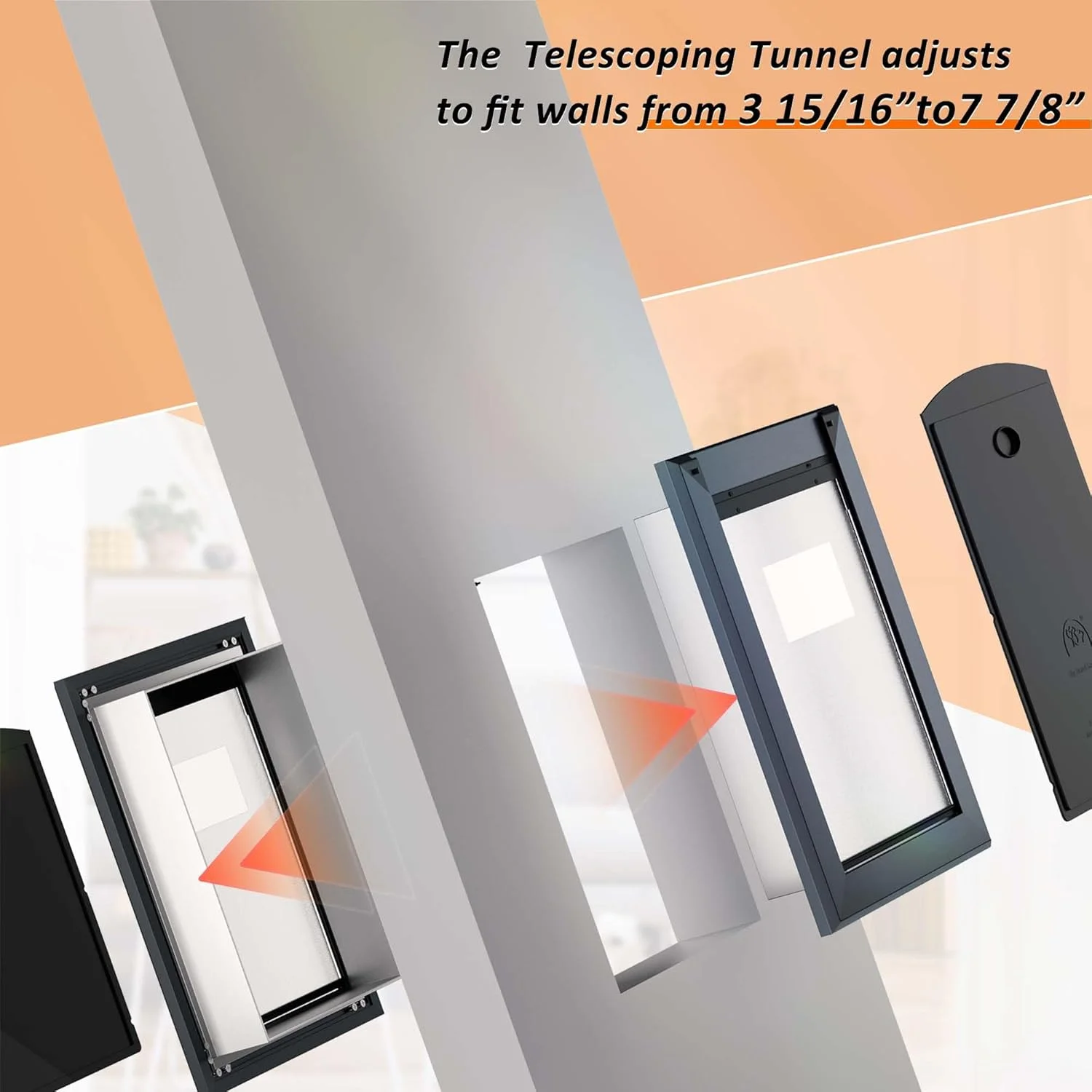 درب بزرگ سگ ایستاده برای دیوار، قاب های آلومینیومی هوانوردی و درب تونلی سگ، دارای دو فلپ و دو پنل قفل کشویی، سایز متوسط، خاکستری