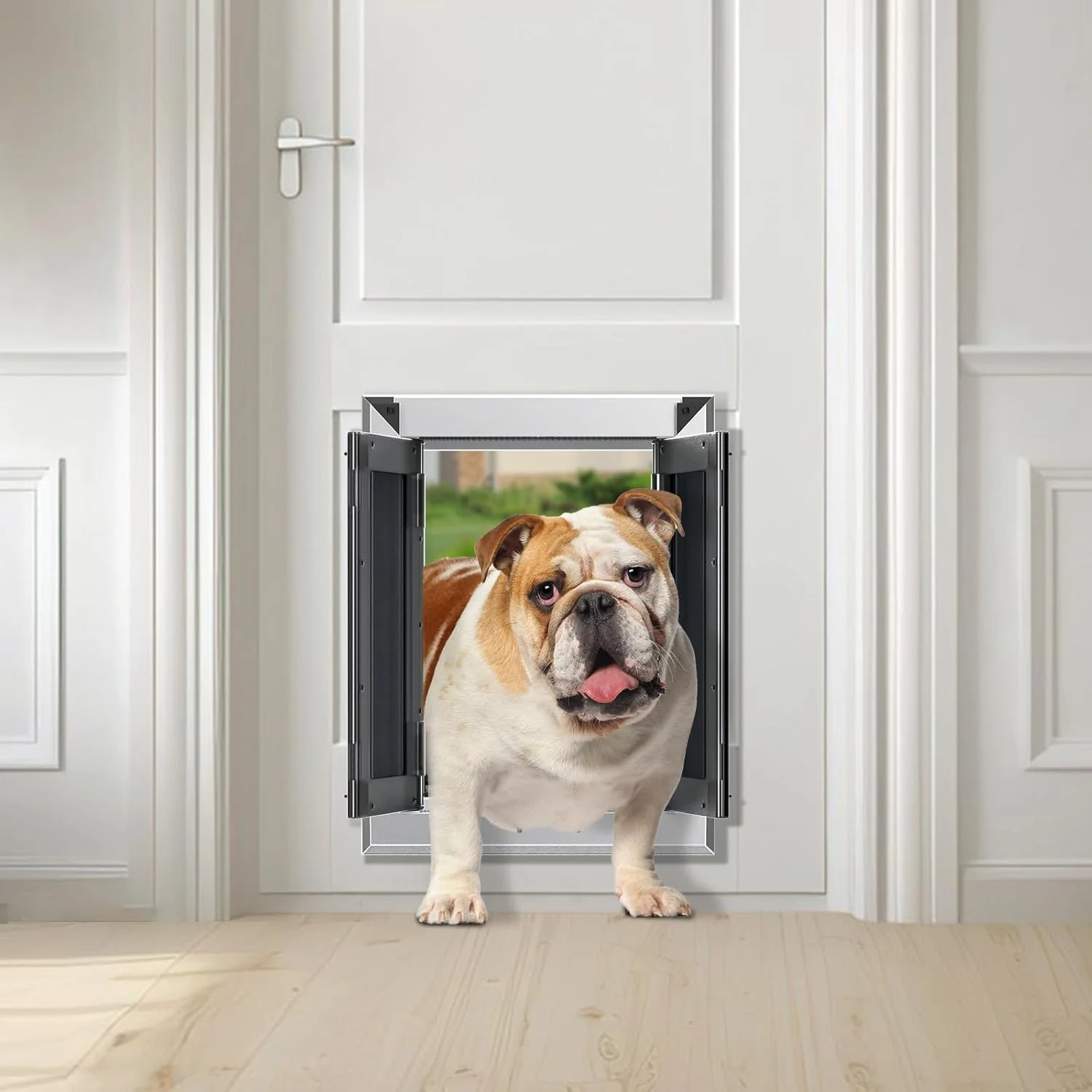 درب آلومینیومی بزرگ حیوانات خانگی Fingerping برای درب بیرونی، دارای دو فلپ مغناطیسی قوی، درب بادوام برای سگ های بزرگ و متوسط تا وزن 54 کیلوگرم (بزرگ، نقره ای)