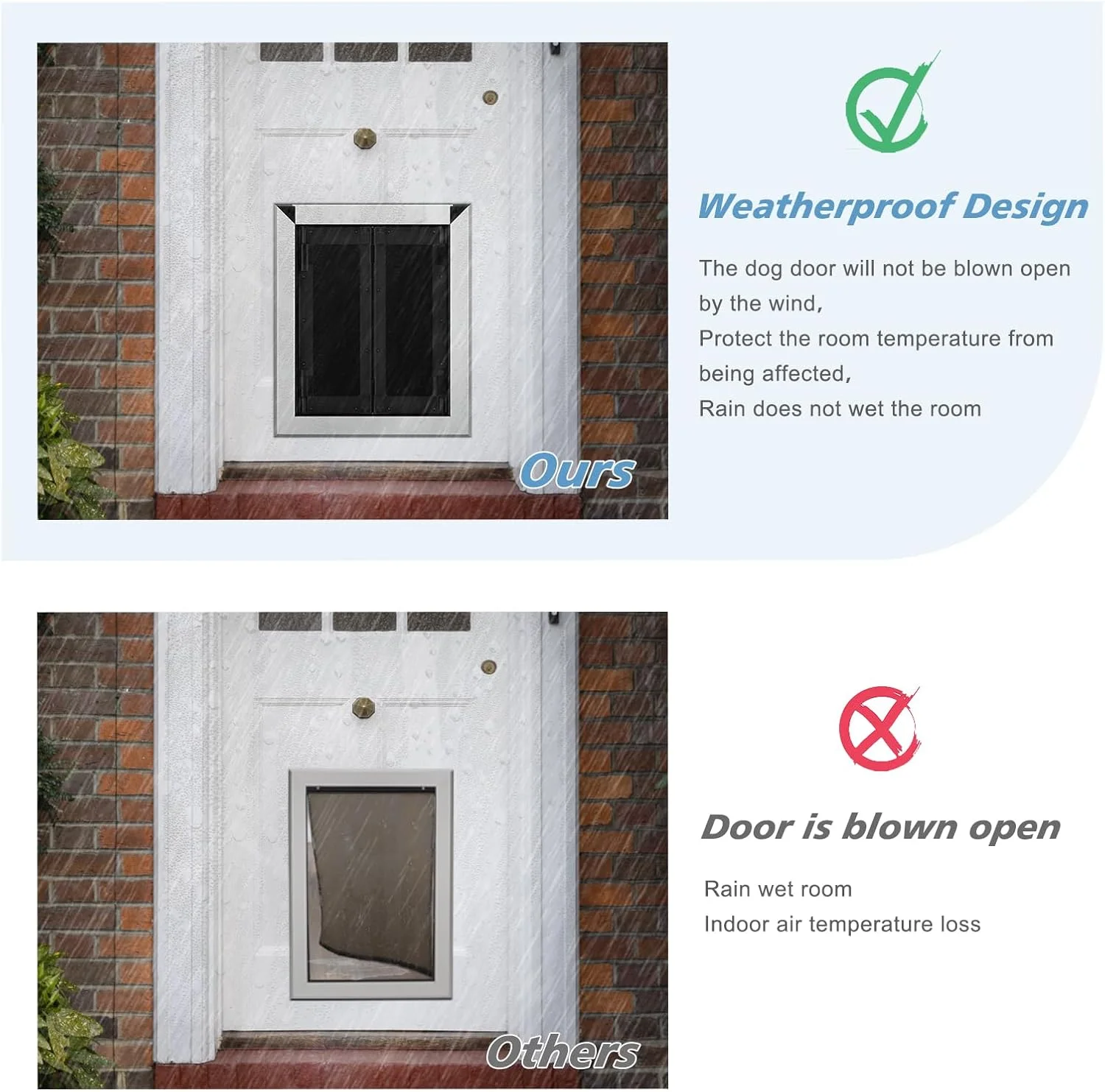 درب آلومینیومی بزرگ حیوانات خانگی Fingerping برای درب بیرونی، دارای دو فلپ مغناطیسی قوی، درب بادوام برای سگ های بزرگ و متوسط تا وزن 54 کیلوگرم (بزرگ، نقره ای)